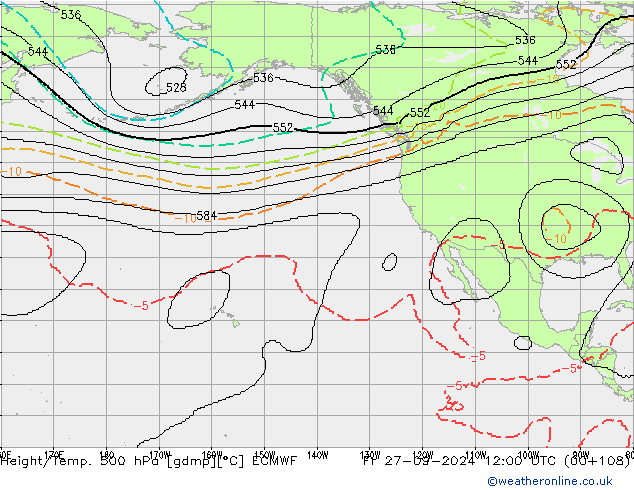 Height/Temp. 500 hPa ECMWF pt. 27.09.2024 12 UTC