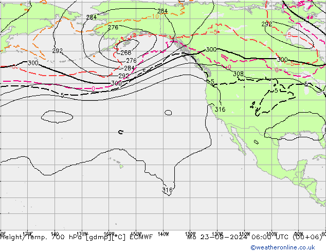 Height/Temp. 700 hPa ECMWF Mo 23.09.2024 06 UTC