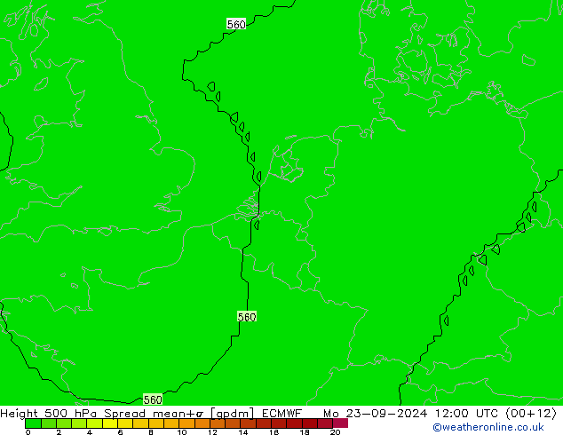 Geop. 500 hPa Spread ECMWF lun 23.09.2024 12 UTC