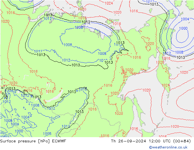 Pressione al suolo ECMWF gio 26.09.2024 12 UTC