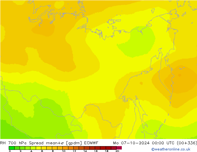 RH 700 hPa Spread ECMWF Mo 07.10.2024 00 UTC