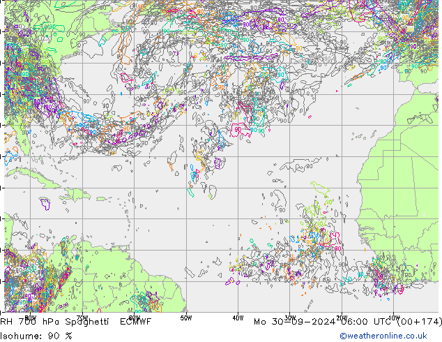 RH 700 hPa Spaghetti ECMWF  30.09.2024 06 UTC