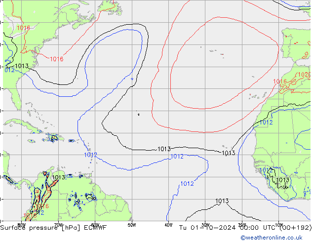 Surface pressure ECMWF Tu 01.10.2024 00 UTC