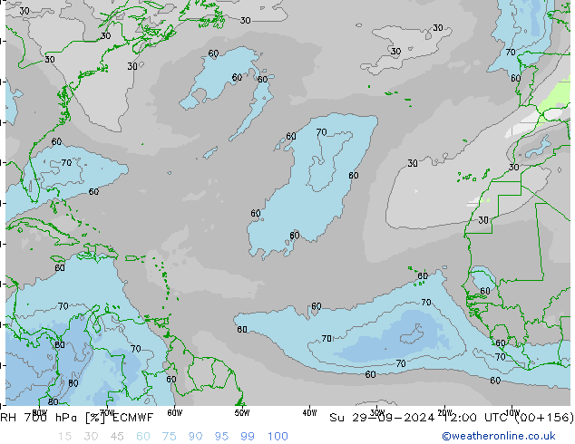 RH 700 hPa ECMWF Su 29.09.2024 12 UTC