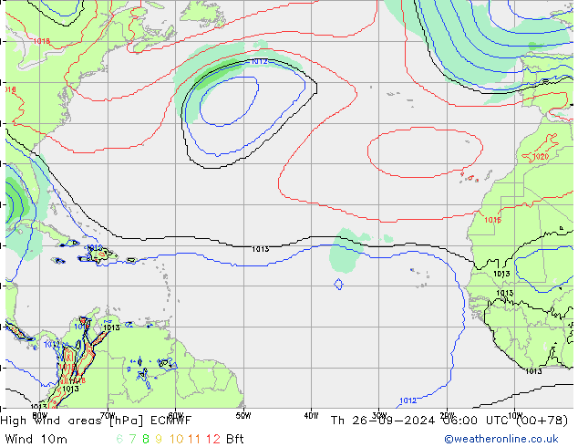 Izotacha ECMWF czw. 26.09.2024 06 UTC