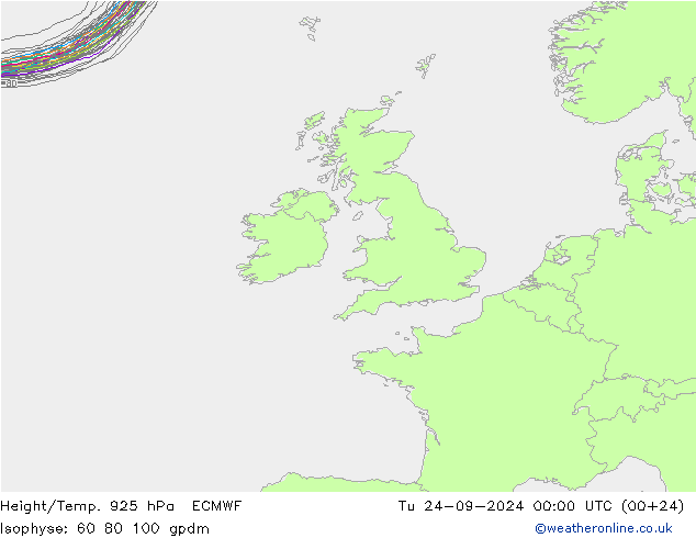 Height/Temp. 925 hPa ECMWF Tu 24.09.2024 00 UTC