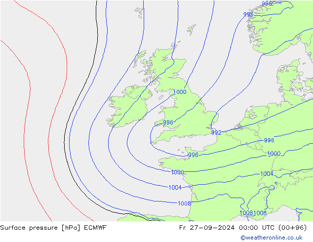 Presión superficial ECMWF vie 27.09.2024 00 UTC