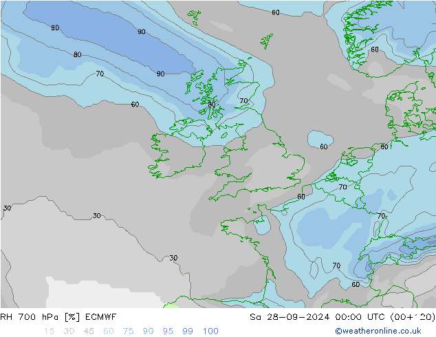 RH 700 hPa ECMWF so. 28.09.2024 00 UTC