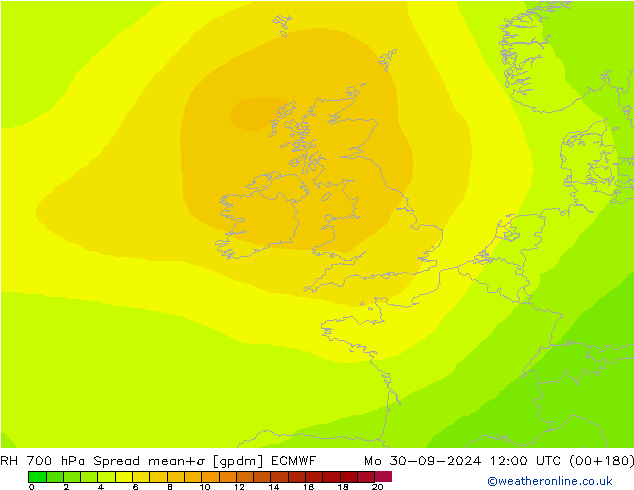 RH 700 hPa Spread ECMWF Po 30.09.2024 12 UTC