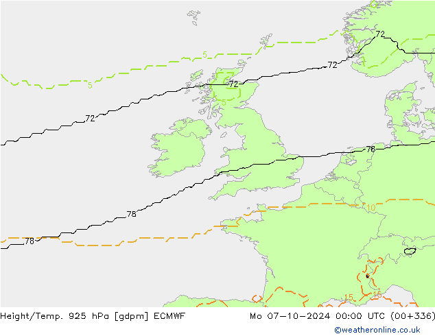 Height/Temp. 925 hPa ECMWF pon. 07.10.2024 00 UTC