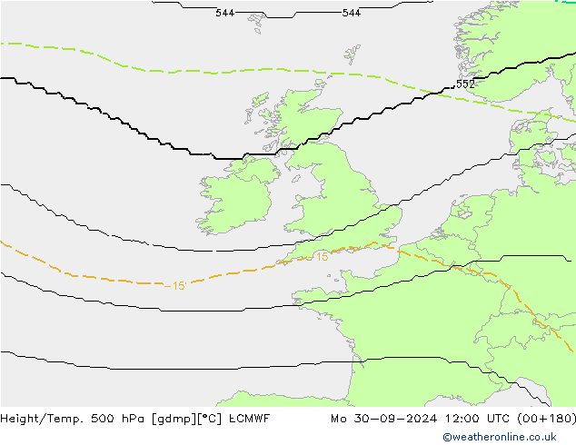 Height/Temp. 500 hPa ECMWF Seg 30.09.2024 12 UTC