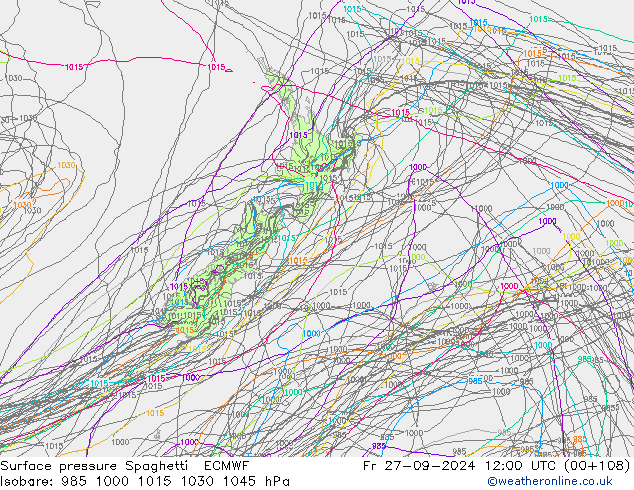 Surface pressure Spaghetti ECMWF Fr 27.09.2024 12 UTC