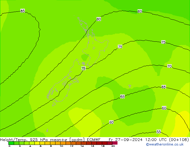 Height/Temp. 925 hPa ECMWF Fr 27.09.2024 12 UTC