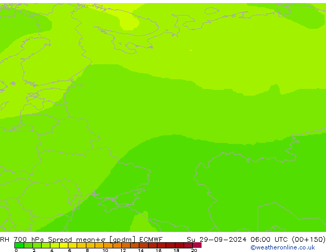 RH 700 hPa Spread ECMWF Su 29.09.2024 06 UTC