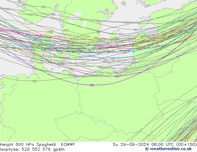 Hoogte 500 hPa Spaghetti ECMWF zo 29.09.2024 06 UTC