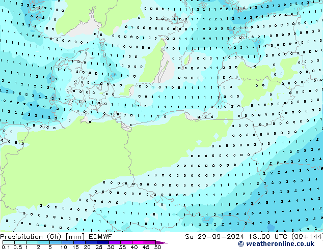 Precipitazione (6h) ECMWF dom 29.09.2024 00 UTC