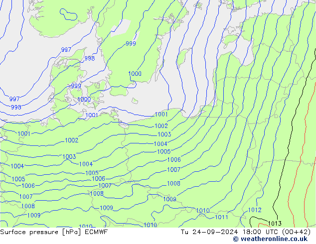 Surface pressure ECMWF Tu 24.09.2024 18 UTC