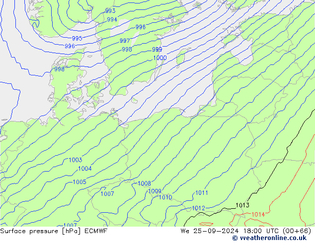 Surface pressure ECMWF We 25.09.2024 18 UTC