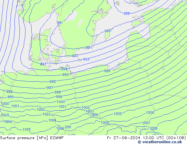 Surface pressure ECMWF Fr 27.09.2024 12 UTC