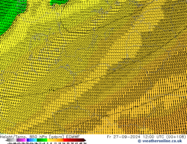 Yükseklik/Sıc. 850 hPa ECMWF Cu 27.09.2024 12 UTC