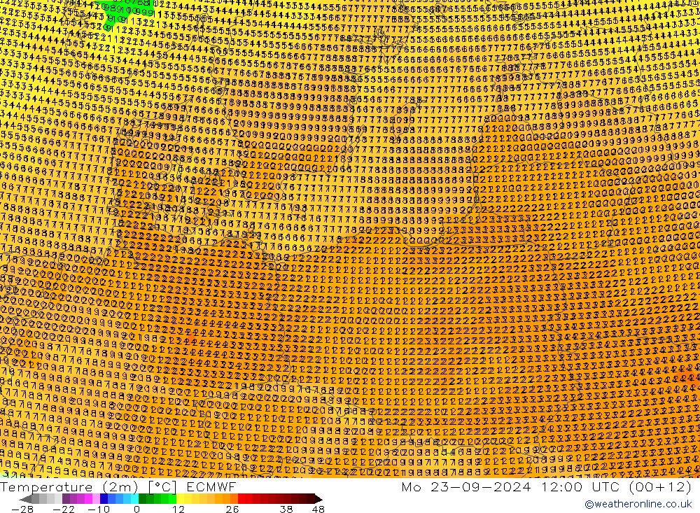 Temperatuurkaart (2m) ECMWF ma 23.09.2024 12 UTC