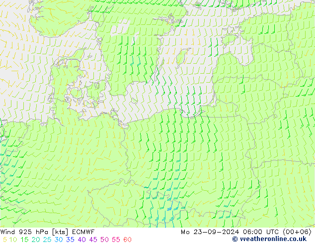 wiatr 925 hPa ECMWF pon. 23.09.2024 06 UTC