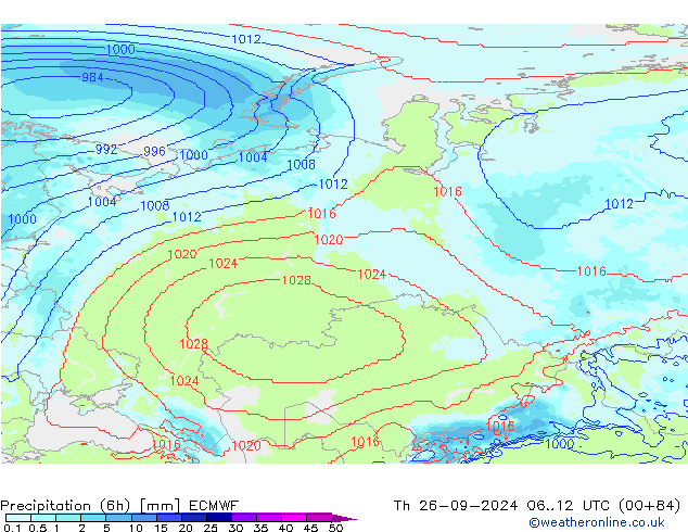 Precipitación (6h) ECMWF jue 26.09.2024 12 UTC