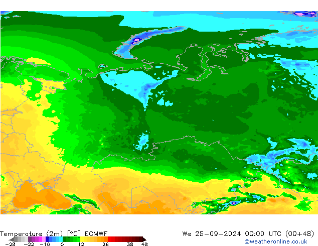 température (2m) ECMWF mer 25.09.2024 00 UTC