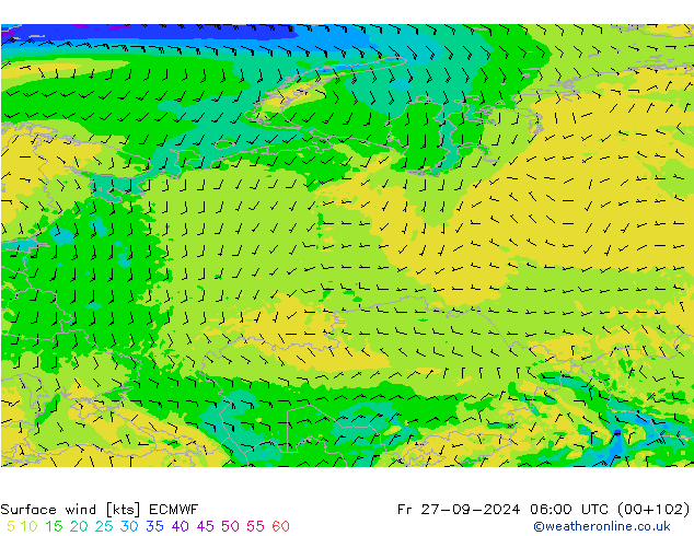 Vento 10 m ECMWF Sex 27.09.2024 06 UTC