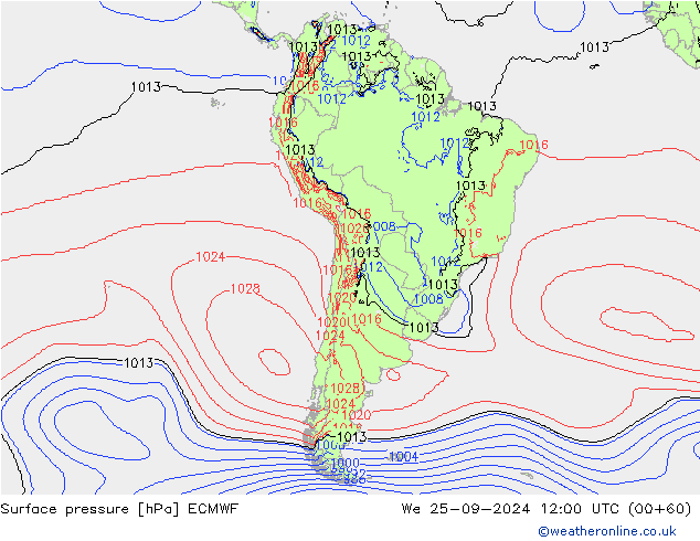 Surface pressure ECMWF We 25.09.2024 12 UTC