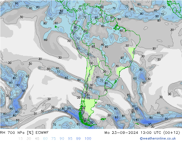 RH 700 hPa ECMWF  23.09.2024 12 UTC