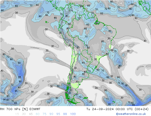 RH 700 hPa ECMWF  24.09.2024 00 UTC