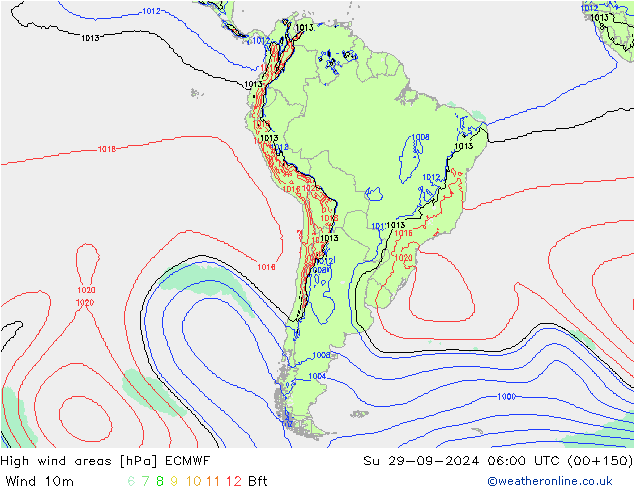 High wind areas ECMWF Su 29.09.2024 06 UTC