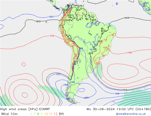 High wind areas ECMWF Mo 30.09.2024 12 UTC