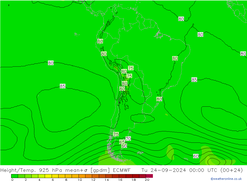 Height/Temp. 925 hPa ECMWF mar 24.09.2024 00 UTC