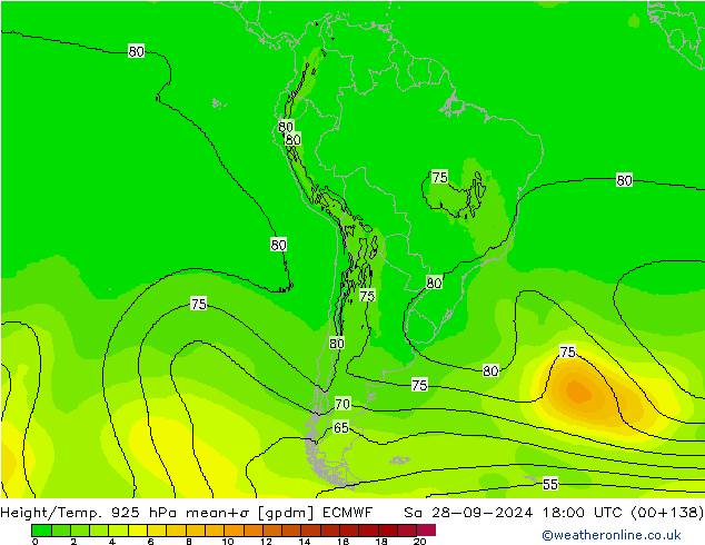 Height/Temp. 925 hPa ECMWF so. 28.09.2024 18 UTC