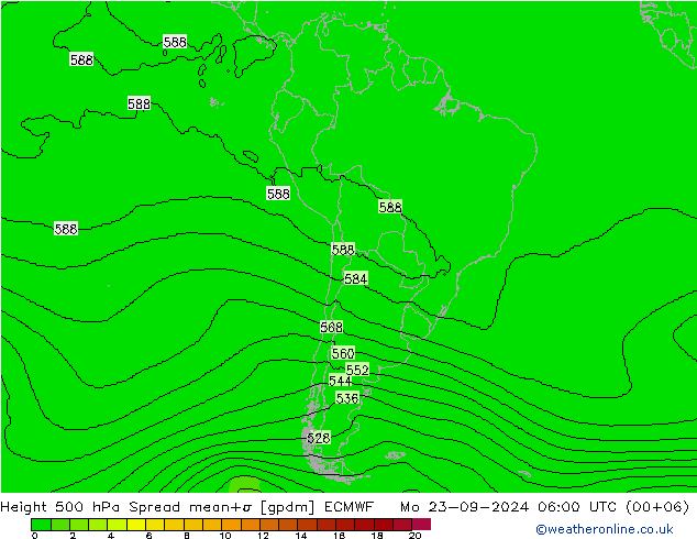 Height 500 hPa Spread ECMWF Mo 23.09.2024 06 UTC