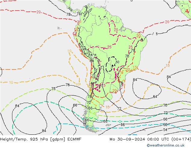 Height/Temp. 925 hPa ECMWF Mo 30.09.2024 06 UTC