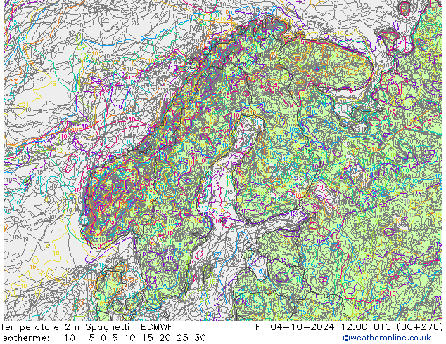 température 2m Spaghetti ECMWF ven 04.10.2024 12 UTC