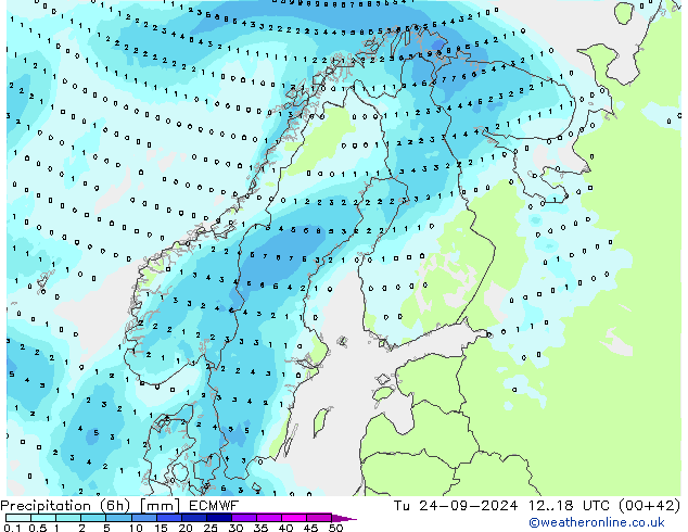 осадки (6h) ECMWF вт 24.09.2024 18 UTC