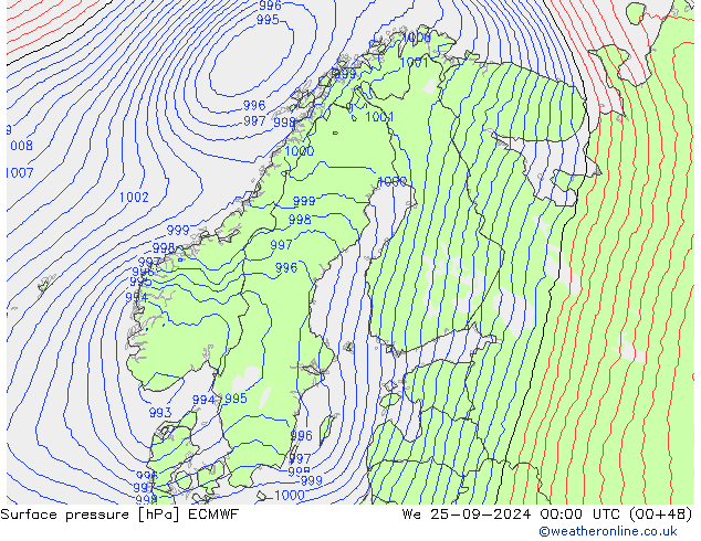 pression de l'air ECMWF mer 25.09.2024 00 UTC