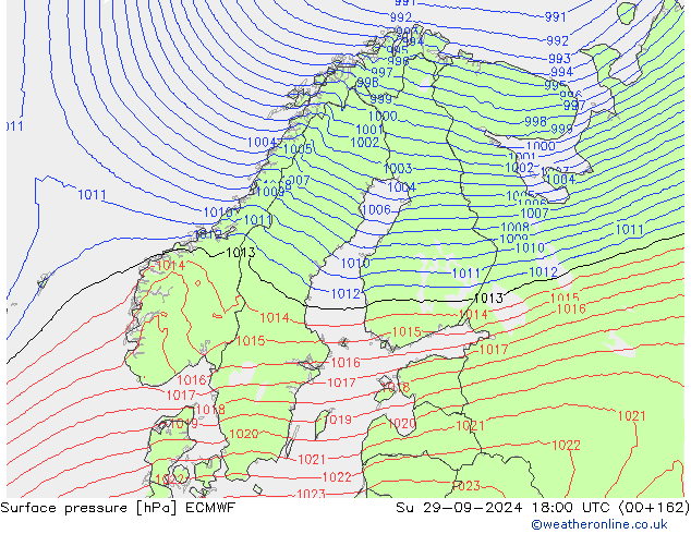 Pressione al suolo ECMWF dom 29.09.2024 18 UTC