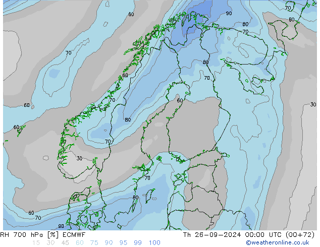 RH 700 hPa ECMWF Th 26.09.2024 00 UTC