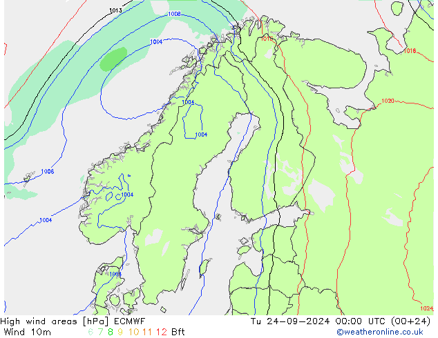 High wind areas ECMWF Tu 24.09.2024 00 UTC