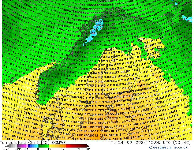 Temperatura (2m) ECMWF mar 24.09.2024 18 UTC