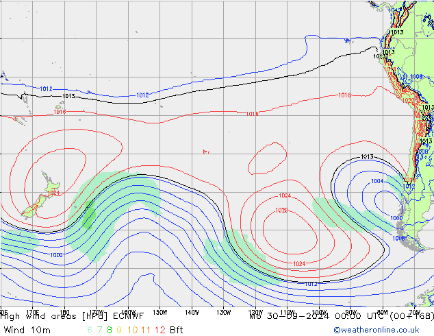 High wind areas ECMWF Mo 30.09.2024 00 UTC