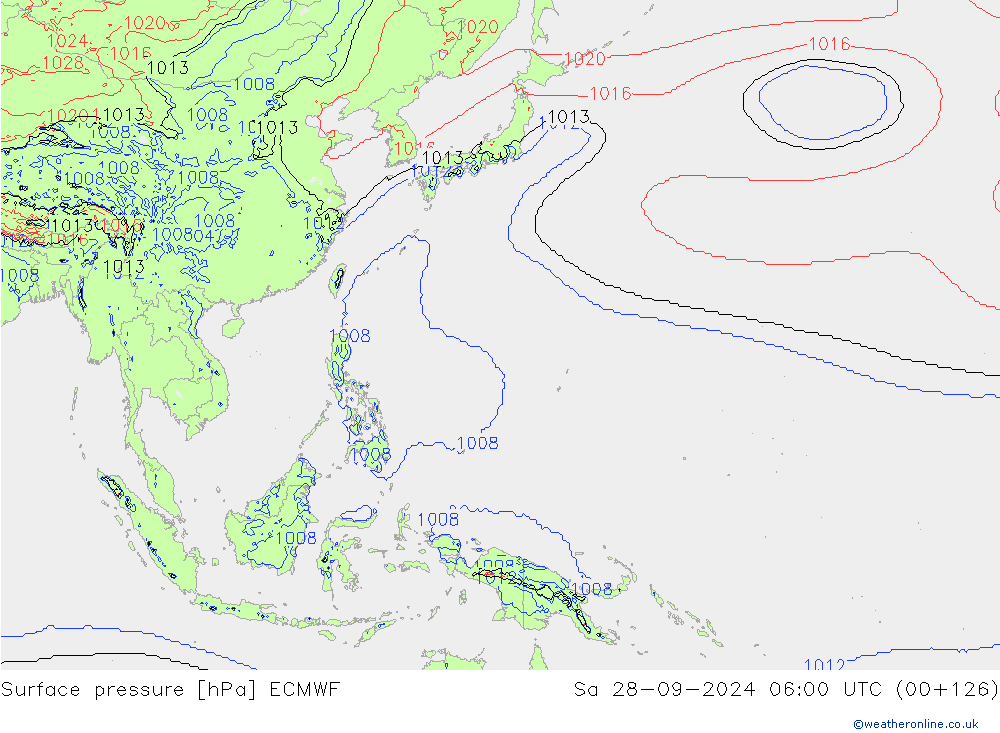 pressão do solo ECMWF Sáb 28.09.2024 06 UTC