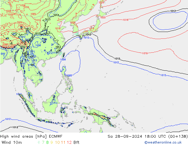 High wind areas ECMWF сб 28.09.2024 18 UTC