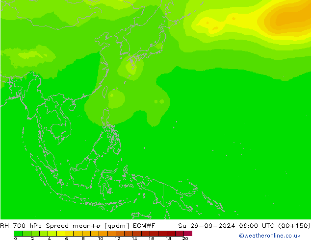 Humedad rel. 700hPa Spread ECMWF dom 29.09.2024 06 UTC