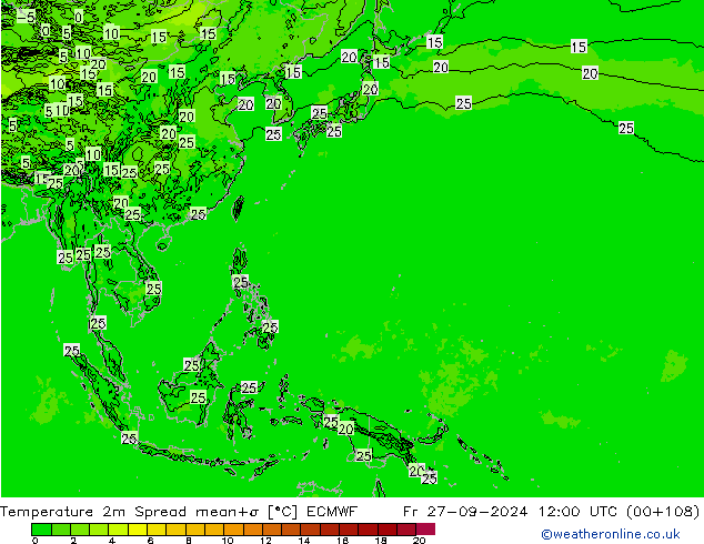 Sıcaklık Haritası 2m Spread ECMWF Cu 27.09.2024 12 UTC